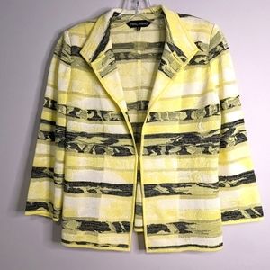 New Ming Wang Jacquard Print Knit Open Front Jacket Size XS Yellow Black White